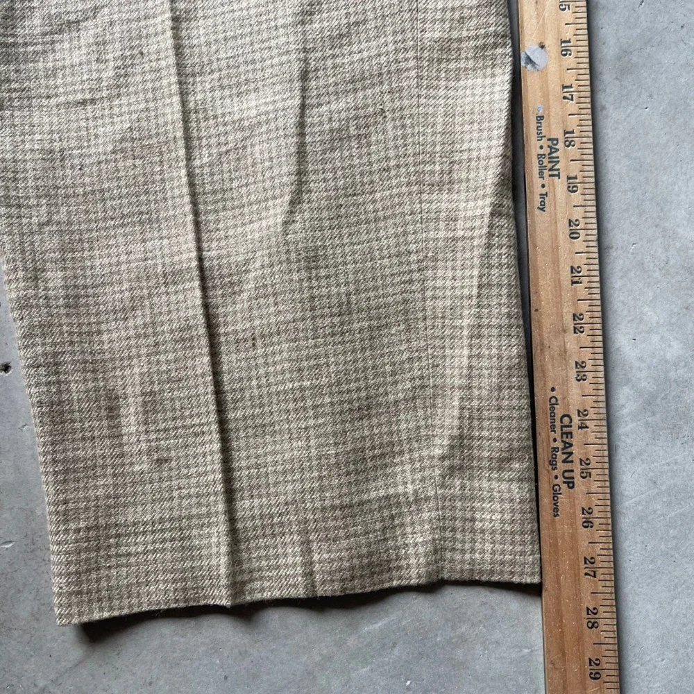 Vintage 80s Polo Ralph Lauren Mens Silk Flax Houndstooth Pants Italy Tan 40R